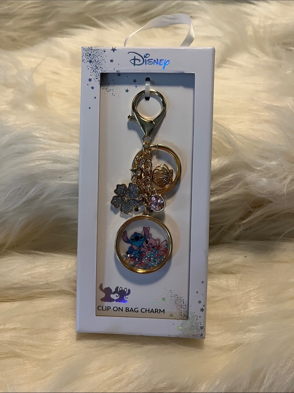 Disney Gold-Tone Lilo & Stitch Charm with Blue & Pink Accents